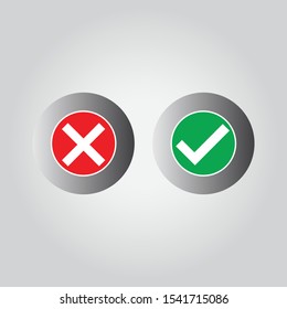 Green and read buttons, green check mark and red cross. Right and wrong vector