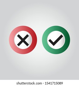 Green and read buttons, green check mark and red cross. Right and wrong vector