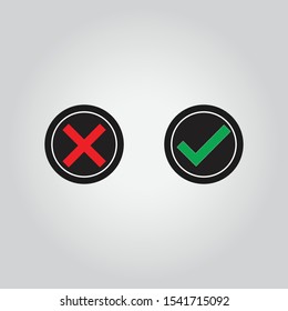 Green and read buttons, green check mark and red cross. Right and wrong vector