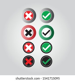 Green and read buttons, green check mark and red cross. Right and wrong vector
