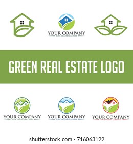 green real estate icon logo set