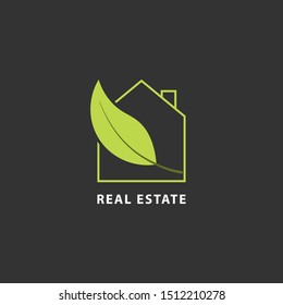 Green real estate logo isolated. House vector image