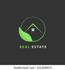Green real estate logo isolated. House vector image