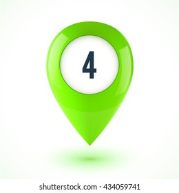 Green realistic 3D glossy map point symbol. Part of colorful vector set.