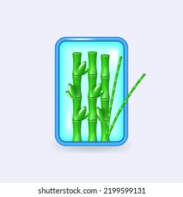 Green realistic bamboo forest on mobile phone screen. Realistic 3d objects in cartoon style. Vector illustration