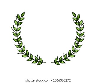 Green Realistic Circular Laurel Foliate, wreath drawing award, achievement, heraldy