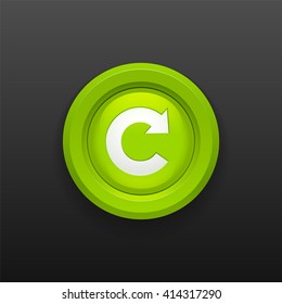 Green realistic detailed Refresh button. Isolated on black background. With space for text. Vector illustration.