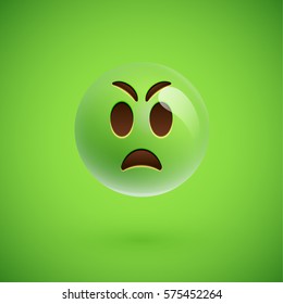 Green realistic emoticon smiley face, vector illustration
