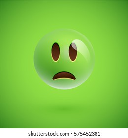 Green realistic emoticon smiley face, vector illustration