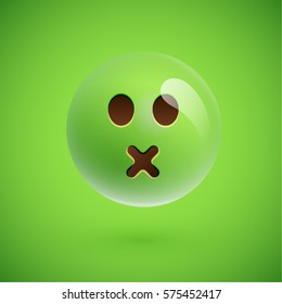 Green realistic emoticon smiley face, vector illustration