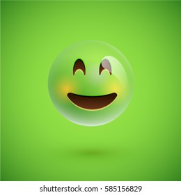 Green realistic emoticon smiley face, vector illustration