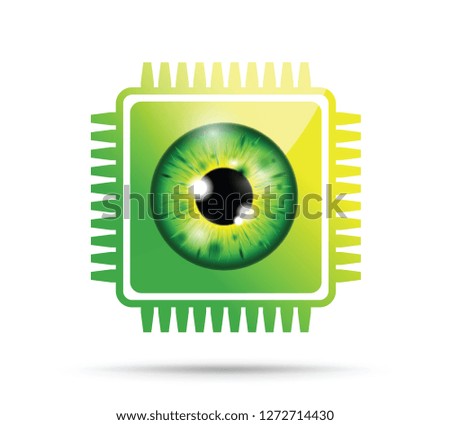green realistic eyeball on a microchip 