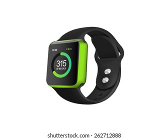 Green realistic fitness watch mockup on the white background