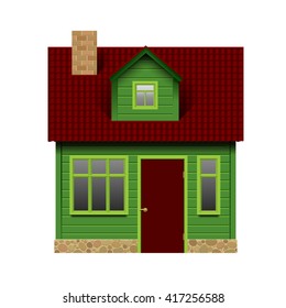 Casa verde realista en primera vista aislada en blanco. Ilustración del vector