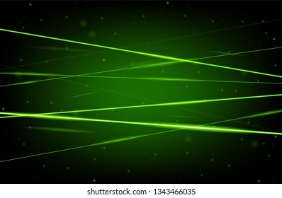 Green realistic laser beam background. Laser rays iolated on black background. Modern style abstract. Bright shiny lasers pattern. Vector illustration