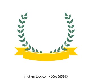 Green Realistic Set of Circular Laurel Foliate, wreath drawing award, achievement, heraldy with Gold Ribbon