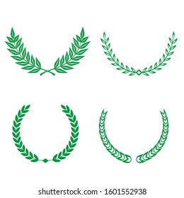 Green Realistic Set of Circular Laurel, crown drawing award, achievement, heraldry.