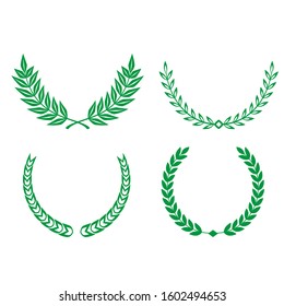 Green Realistic Set of Circular Laurel, crown drawing award, achievement, heraldry.