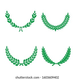Green Realistic Set of Circular Laurel, crown drawing award, achievement, heraldry.