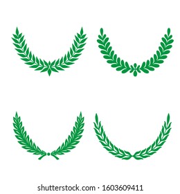 Green Realistic Set of Circular Laurel, crown drawing award, achievement, heraldry.