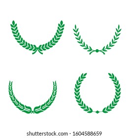 Green Realistic Set of Circular Laurel, crown drawing award, achievement, heraldry.