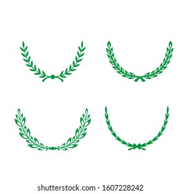 Green Realistic Set of Circular Laurel, crown drawing award, achievement, heraldry.