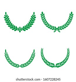 Green Realistic Set of Circular Laurel, crown drawing award, achievement, heraldry.