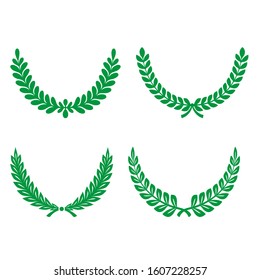 Green Realistic Set of Circular Laurel, crown drawing award, achievement, heraldry.