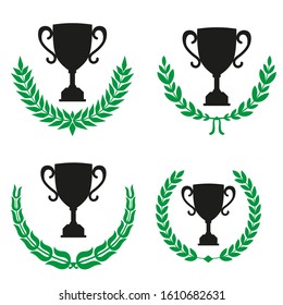 Green Realistic Set of Circular Laurel, crown drawing award, achievement, heraldry.