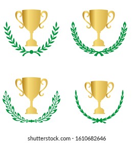Green Realistic Set of Circular Laurel, crown drawing award, achievement, heraldry.