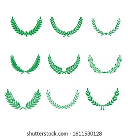 Green Realistic Set of Circular Laurel, crown drawing award, achievement, heraldry.