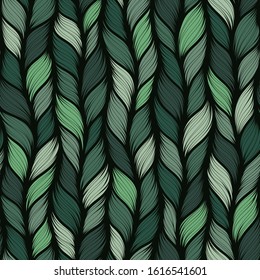 Green realistic simple knit texture vector seamless pattern. Abstract ornamental background in form of a knitted fabric. Stylized textured yarn or hairstyle close-up