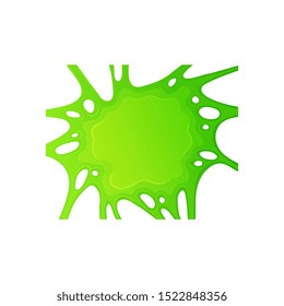 Green realistic slime splatter with gross mucus jelly texture with gum like stretch, isolated blob of colorful goo for text template or acid background - cartoon vector illustration