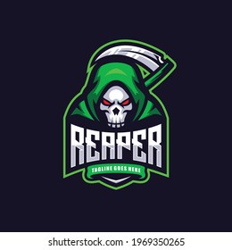 Green Reaper E Sport logo. Skull E Sport vector.