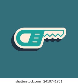 Green Reciprocating saw and saw blade icon isolated on green background. Long shadow style. Vector
