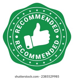 Green Recommended isolated stamp sticker with Stars and Thumb Up icon vector illustration