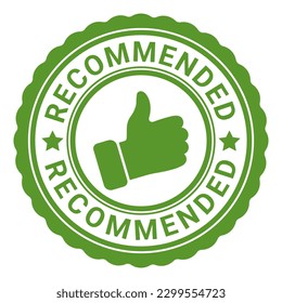 Green Recommended Stamp sticker with Stars and Thumbs Up icon vector illustration