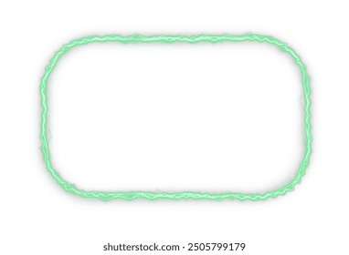 Marco recto verde png. Bordes de forma redonda sobre fondo blanco. Giro verde claro. Efecto de luz de curva de línea verde. Marco verde luminoso