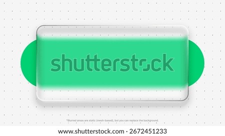 Green rectangle with a liquid glass morphism effect. Modern trendy UI design element for user interface. Clean abstract background.
