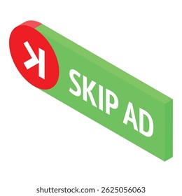 Green rectangle with rounded edges and a red circle with a white arrow pointing right, symbolizing the possibility to skip advertisement