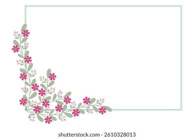 Green Rectangle Wreath Border Frame Decorated With Green And Pink Floral