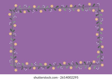 Green Rectangle Wreath Border Frame With Green Leaves And Yellow Flower Decoration