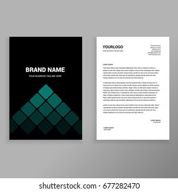 Green rectangular abstract elegant business formal letterhead design template orint ready