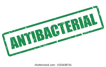 Green rectangular antibacterial stamp isolated on white background