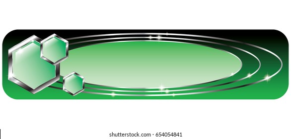 Green rectangular banner with a silver frame and design elements, with space for your text. Vector illustration.