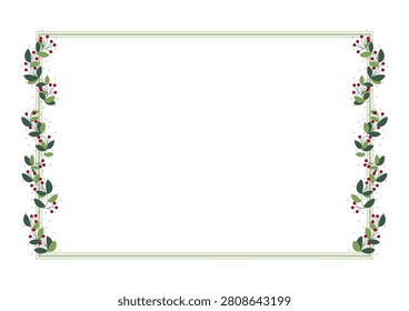 Green Rectangular Border Frame With Green Leaves And Red Cherries
