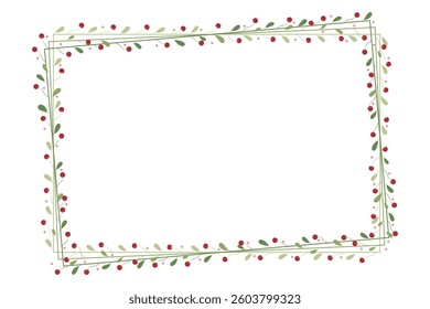 Green Rectangular Frame Decorated With Red And Green Leaves
