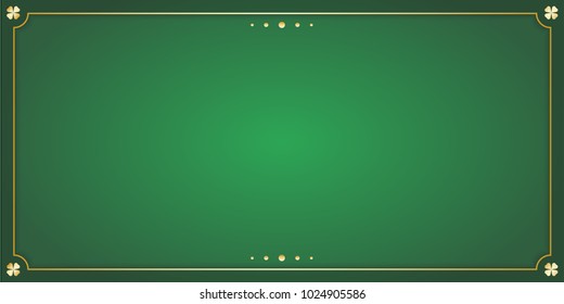 Green rectangular greeting card. Green background with copy space and gold decoration to the edges. Vector illustration.