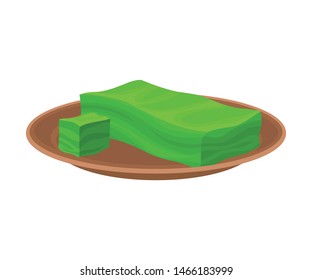 Green rectangular piece of pressed algae. Vector illustration on white background.