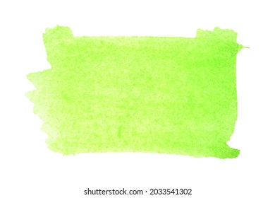 Green rectangular stain of watercolor paint isolated on white. Background for text. Vector illustration